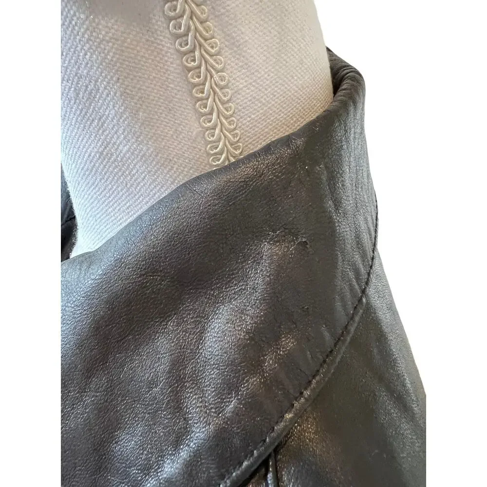 Vintage Vera Pelle Mid Length Black Leather Coat